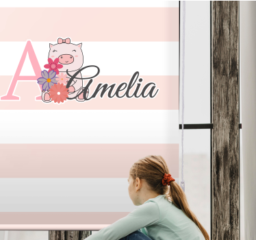 Tenda a rullo neonati maialino affascinante con nome - TenStickers