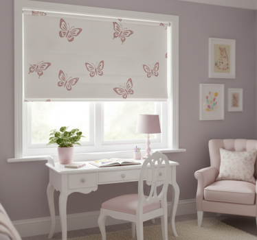 Tenda a rullo rosa farfalla fluttuante fantasiosa - TenStickers