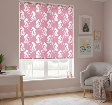 Tenda a rullo rosa motivo ciclisti bianchi - TenStickers