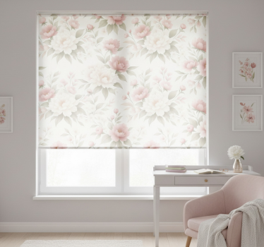 Tenda a rullo rosa peonia rosa bianca floreale - TenStickers