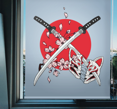 Tende a rullo stile originale Spade giapponesi con fiori - TenStickers