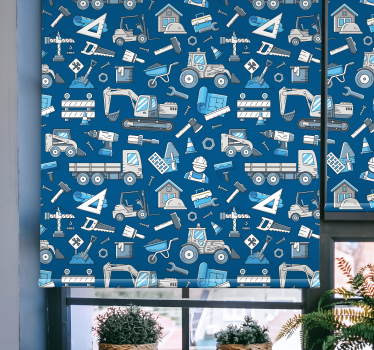 Tende a rullo trame e motivi Escavatori bianchi su sfondo blu - TenStickers