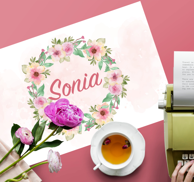 Tovaglietta americana con nome e fiori ad acquerello - TenStickers