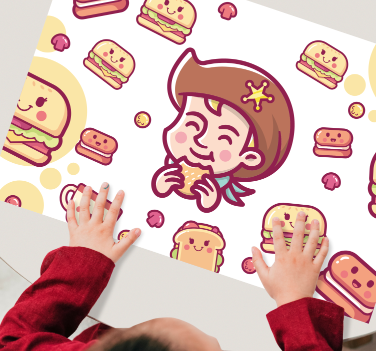 Tovaglietta americana infantile bambino felice con hamburger - TenStickers