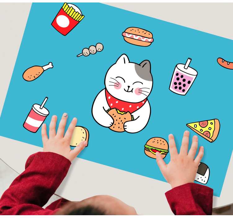 Tovaglietta americana infantile gattino carino che mangia - TenStickers