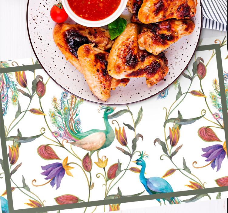 Tovaglietta americana originale motivo floreale pavone - TenStickers