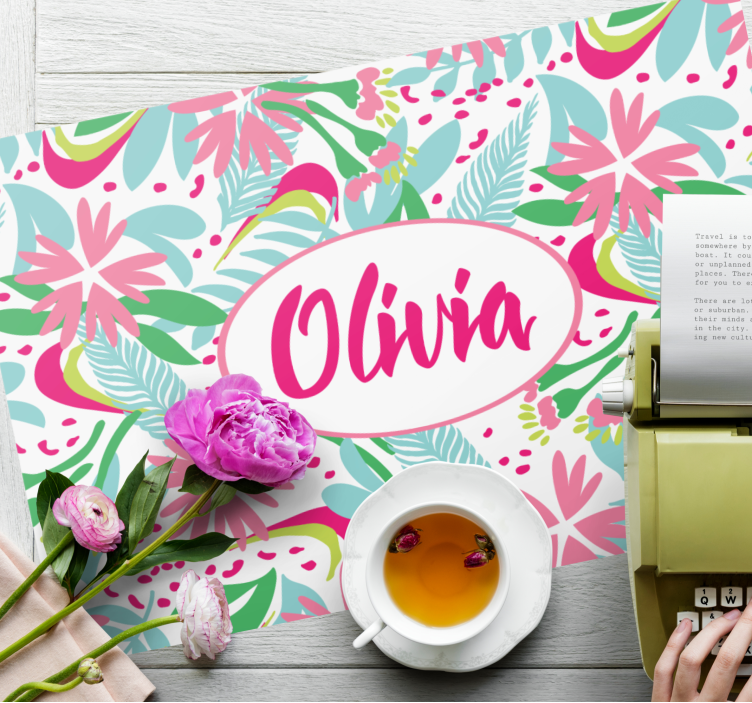 Tovaglietta americana con nome Arte floreale astratta rosa e verd - TenStickers