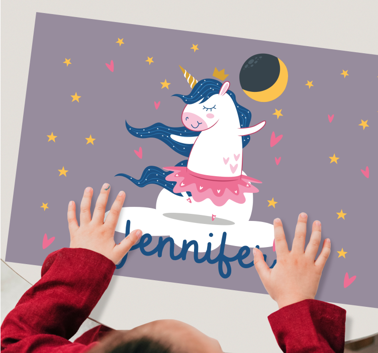 Tovaglietta americana con nome Ballerina unicorno su nuvola - TenStickers