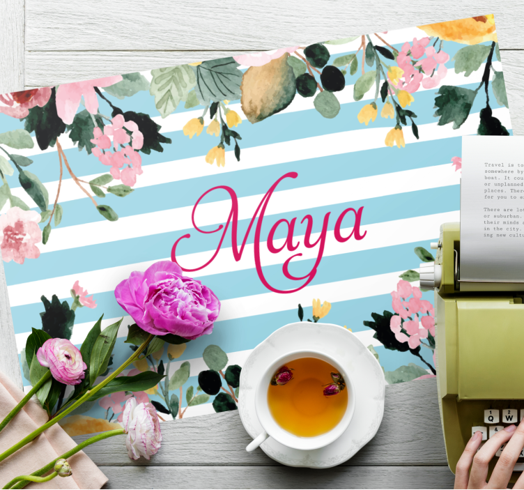 Tovaglietta americana con nome Strisce e bordo floreale - TenStickers