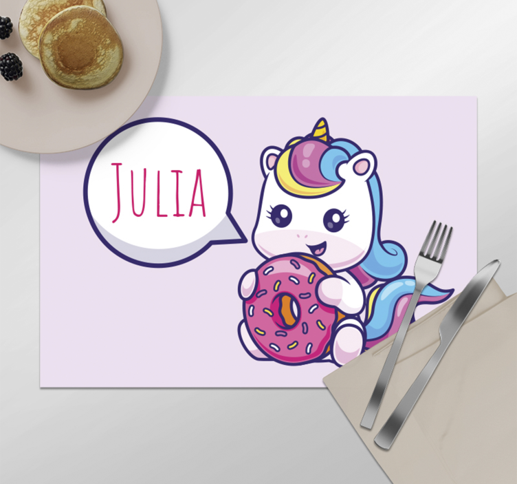 Tovaglietta americana con nome unicorno con ciambella - TenStickers
