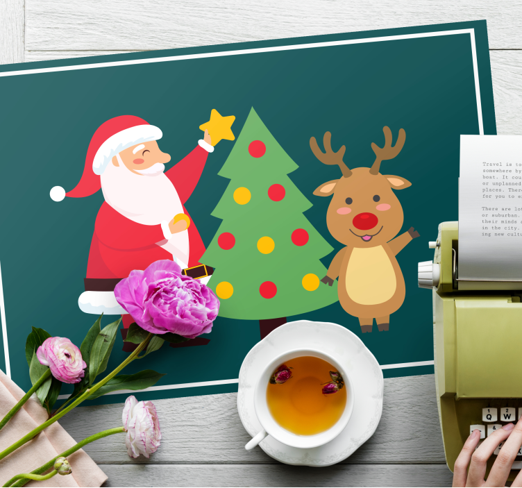 Tovaglietta personalizzata natale babbo natale e renne - TenStickers