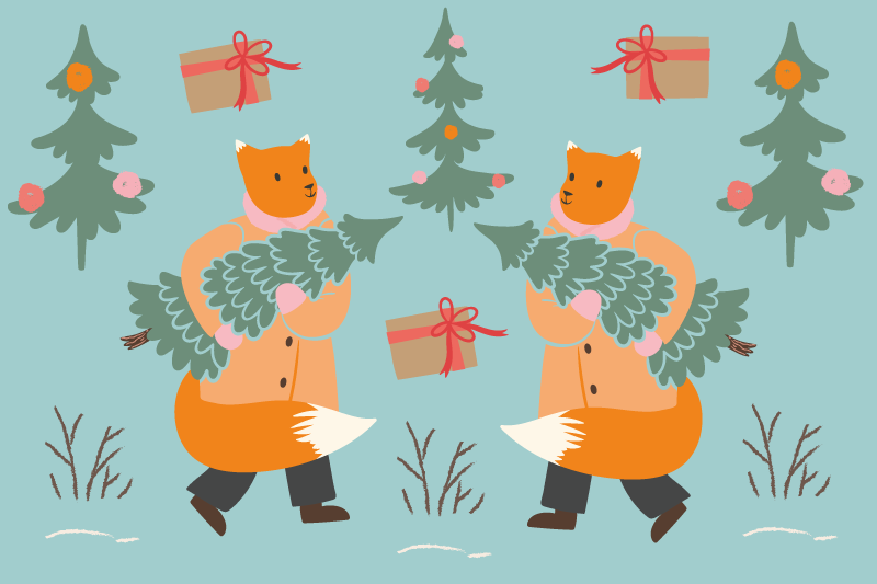 Tovaglietta personalizzata natale volpe festiva con albero - TenStickers