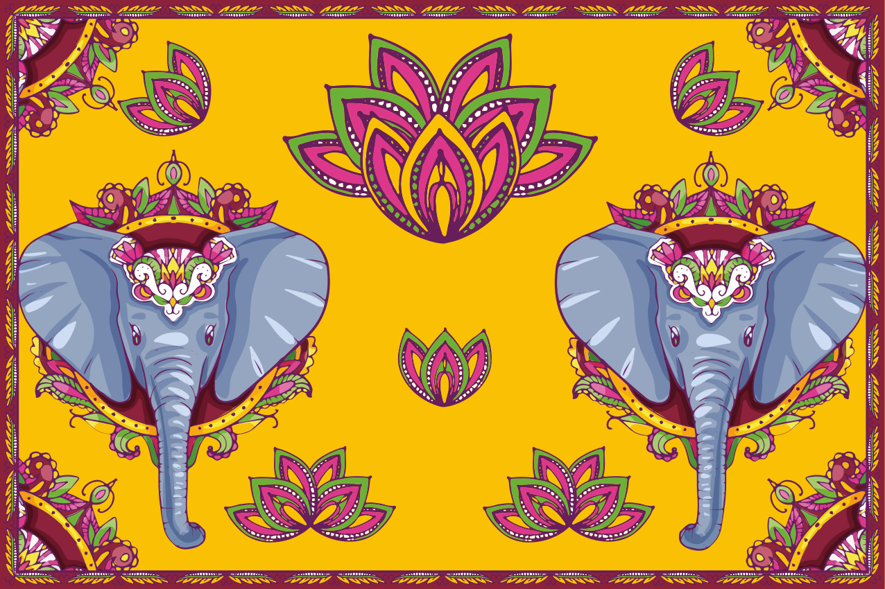 Tovaglietta americana originale motivi floreali elefante - TenStickers