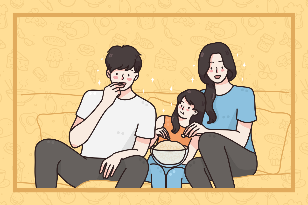 Tovaglietta americana infantile famiglia che gusta snack - TenStickers