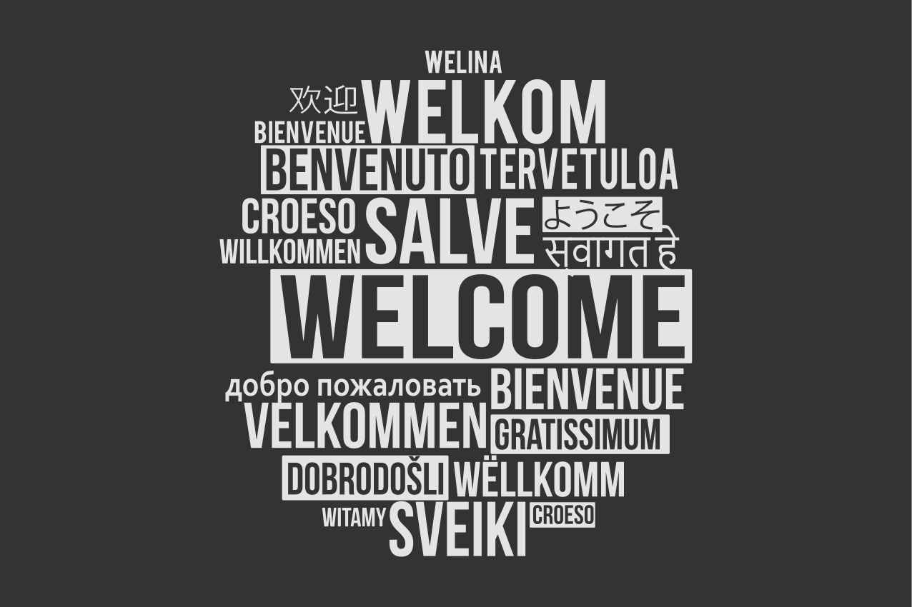 Tovaglietta americana frase design multilingue benvenuto - TenStickers