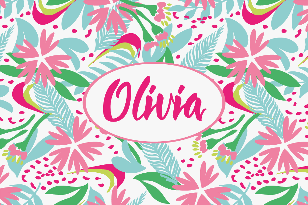 Tovaglietta americana con nome Arte floreale astratta rosa e verd - TenStickers