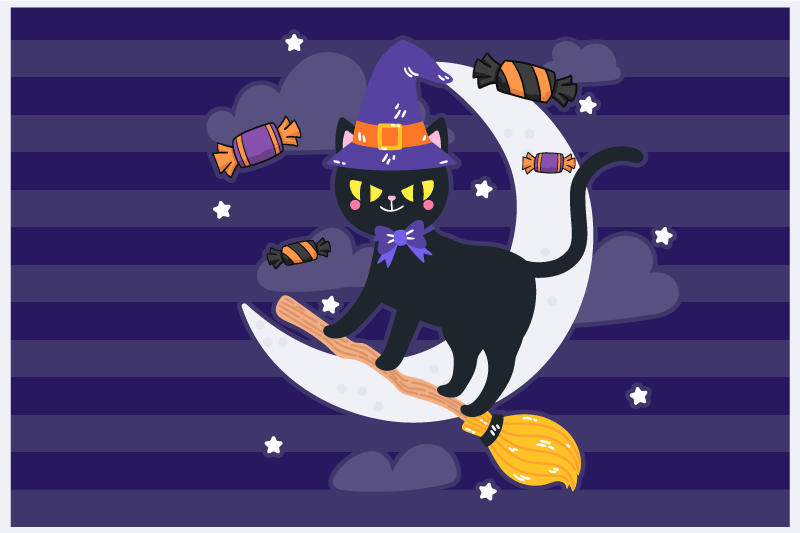 Tovagliette americana halloween gatto stregato con scopa - TenStickers