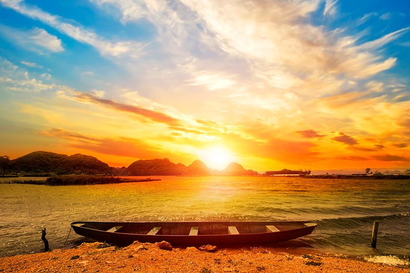 Tovaglietta americana moderna tramonto sul fiume - TenStickers