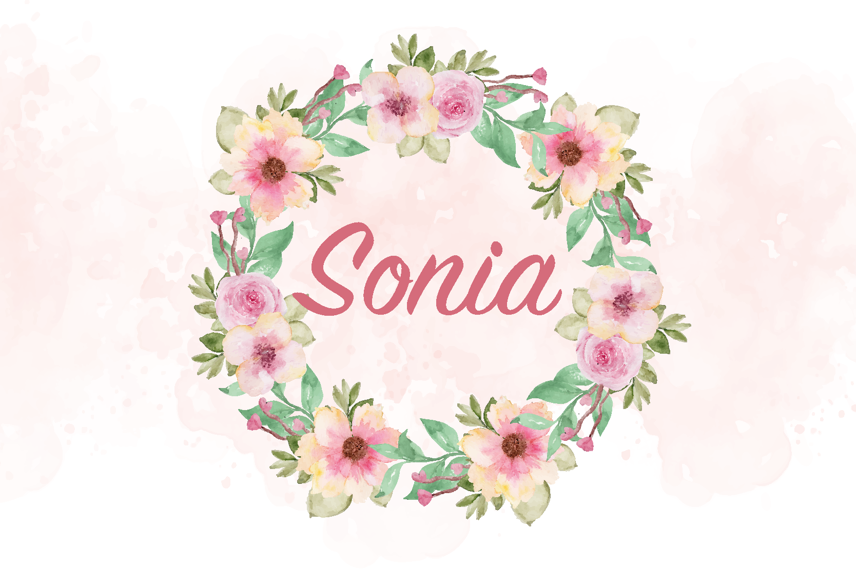 Tovaglietta americana con nome e fiori ad acquerello - TenStickers