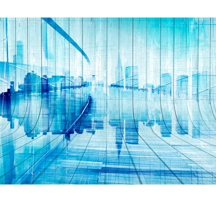 Fotomurale moderno effetto legno con città - TenStickers