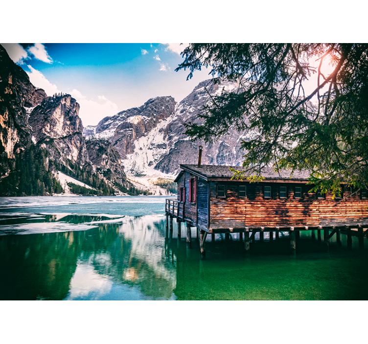 Emozionante fotomurale montagna lago di Braies - TenStickers
