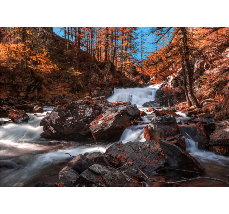 Fotomurale montagna flusso del ruscello autunnale - TenStickers