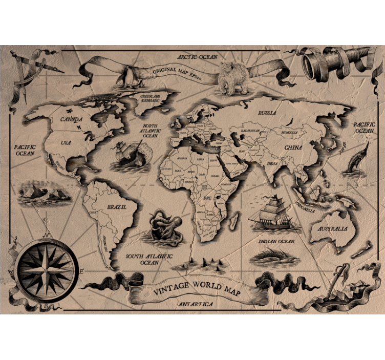 Fotomurale mappamondo mappa mondiale vintage - TenStickers
