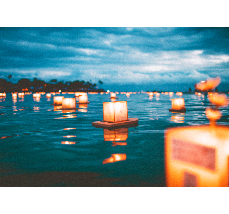 Fotomurali natura lanterne galleggianti di notte - TenStickers