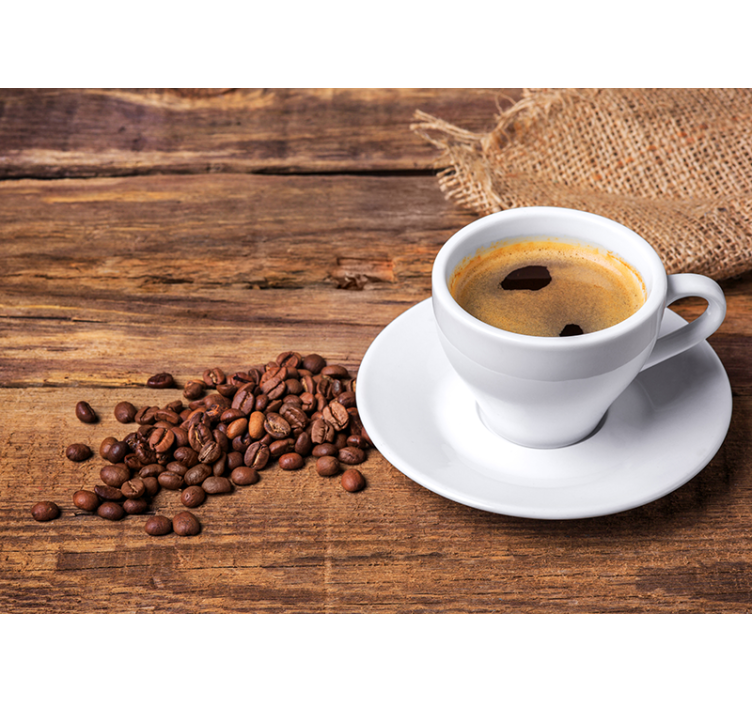 Fotomurale Caffè su un tavolo di legno - TenStickers