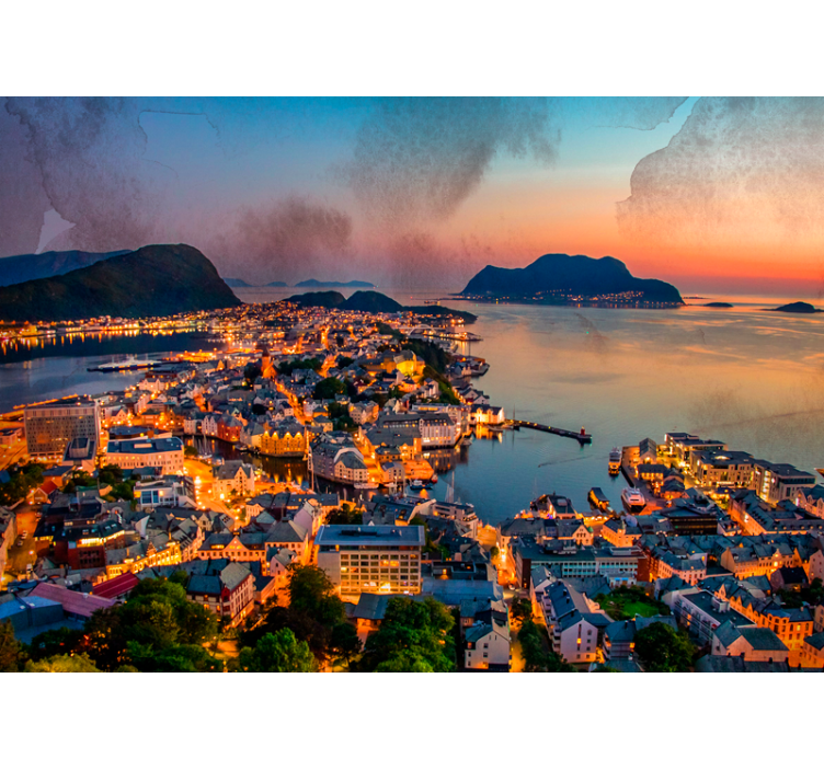 Fotomurale città vista panoramica sulla costa - TenStickers