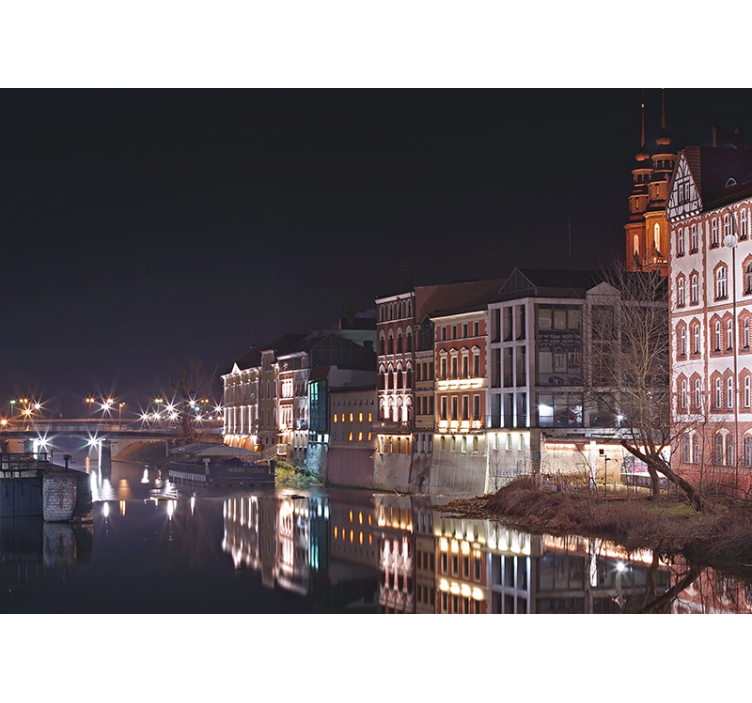 Fotomurale città architettura illuminata lungo il fiume - TenStickers