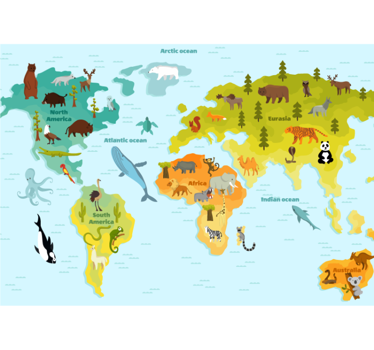 Fotomurale mappamondo esplorazione animale globale - TenStickers