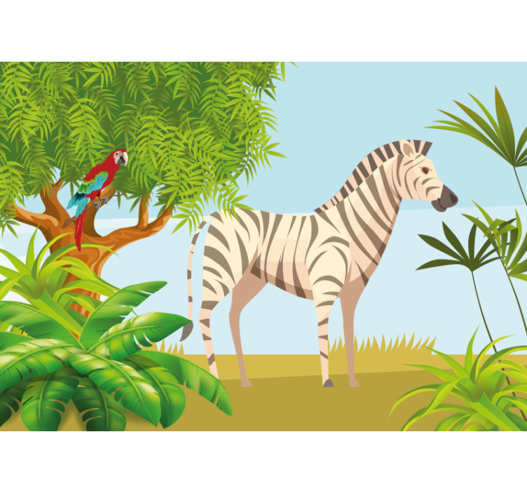 Fotomurale animali scena di zebra e pappagallo - TenStickers