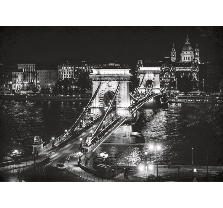 Fotomurale città ponte delle catene di notte - TenStickers