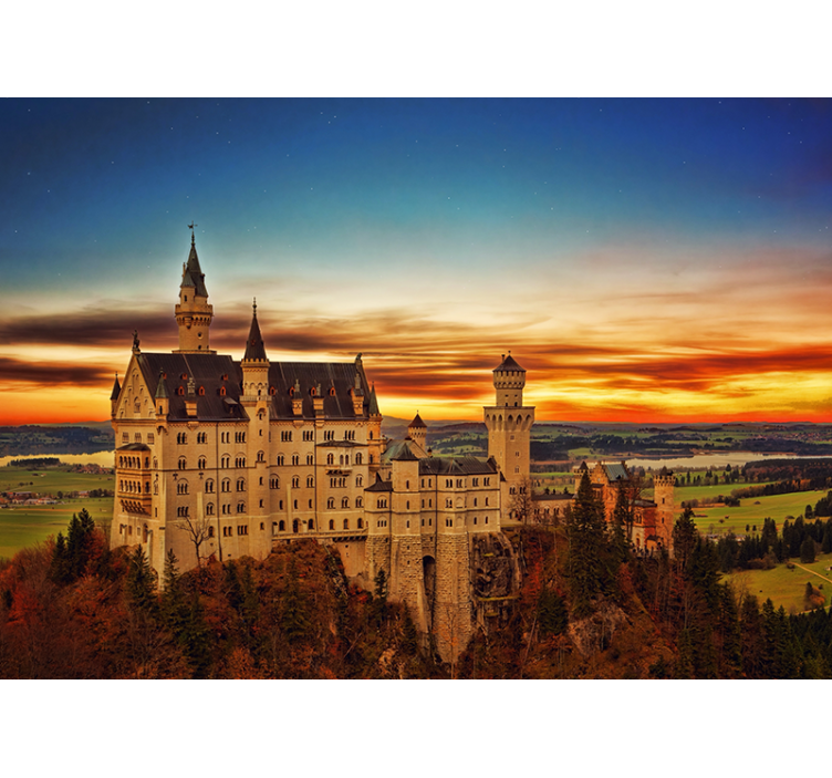Fotomurale città tramonto castello di neuschwanstein - TenStickers