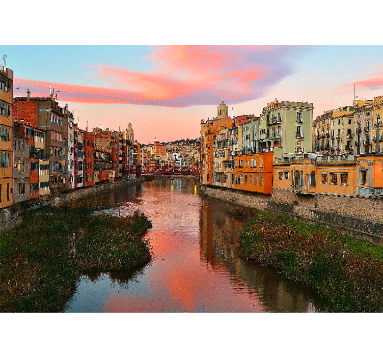 Fotomurale città tramonto sul fiume a girona - TenStickers