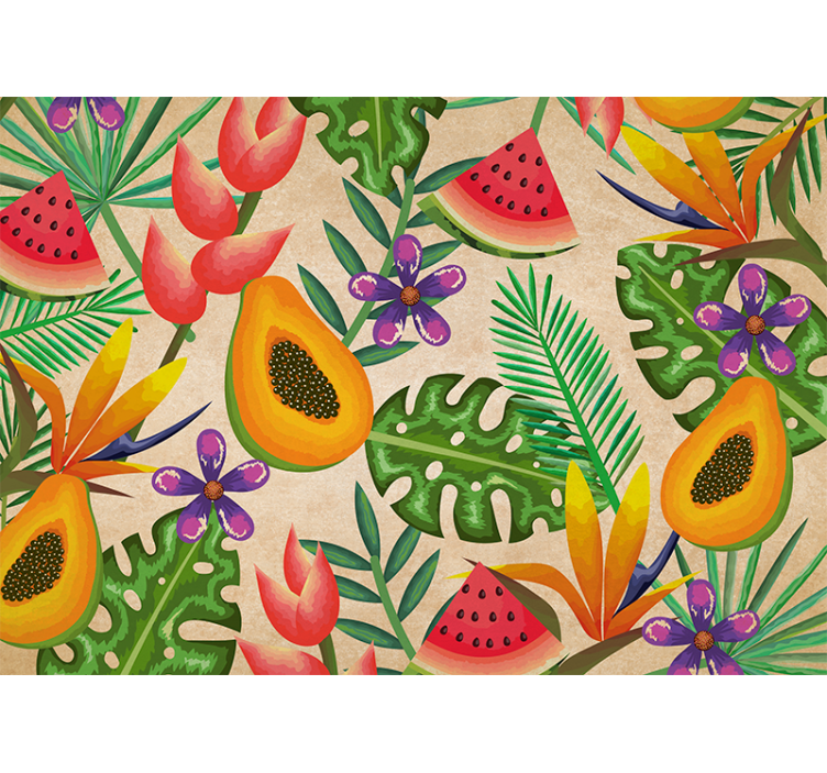 Fotomurale fiori motivi di frutta tropicale - TenStickers