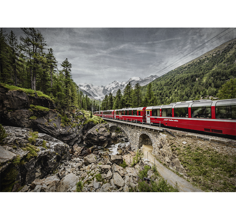 Fotomurale città viaggio in treno tra le montagne - TenStickers