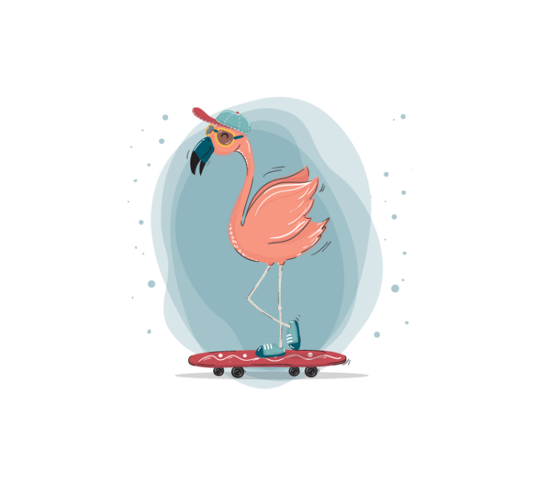Fotomurale animali divertimento con fenicotteri skateboard - TenStickers