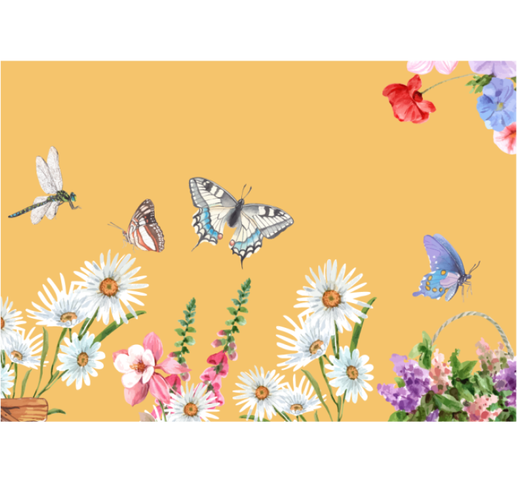 Fotomurale fiori scena floreale con farfalle - TenStickers