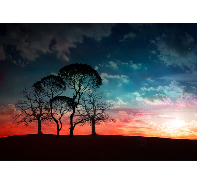 Fotomurale alberi silhouette al tramonto - TenStickers
