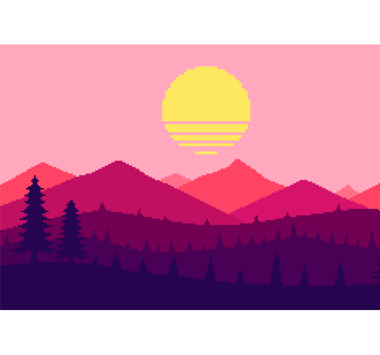 Fotomurale paesaggi tramonto montano pixelato - TenStickers