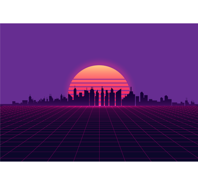 Fotomurale città silhouette di città al tramonto - TenStickers