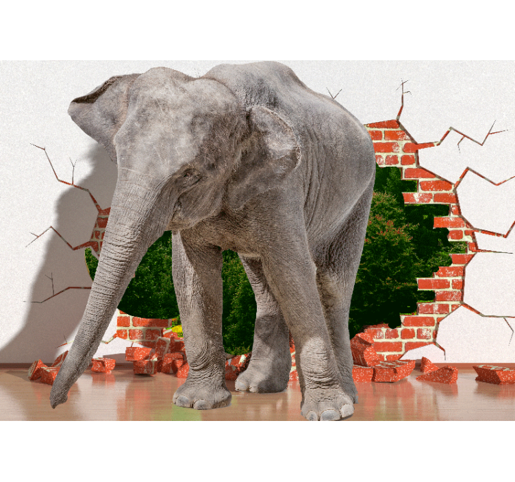 Carta da parati 3d elefante che rompe il muro - TenStickers