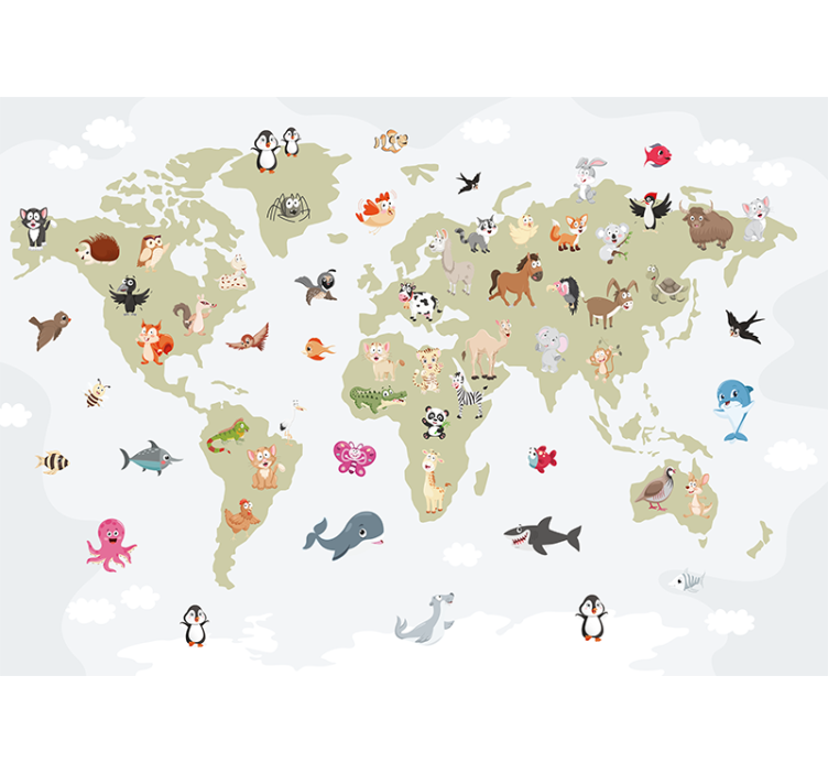 Fotomurale animali mappa globale delle creature - TenStickers
