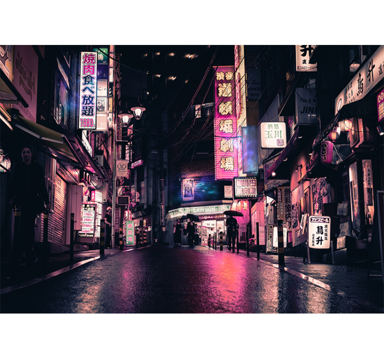 Fotomurale città scena di strada al neon - TenStickers