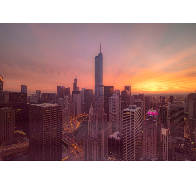 Fotomurale città skyline di chicago al tramonto - TenStickers