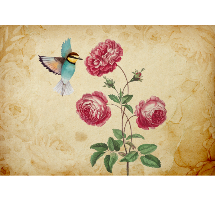 Fotomurale fiori colibrì e rose - TenStickers
