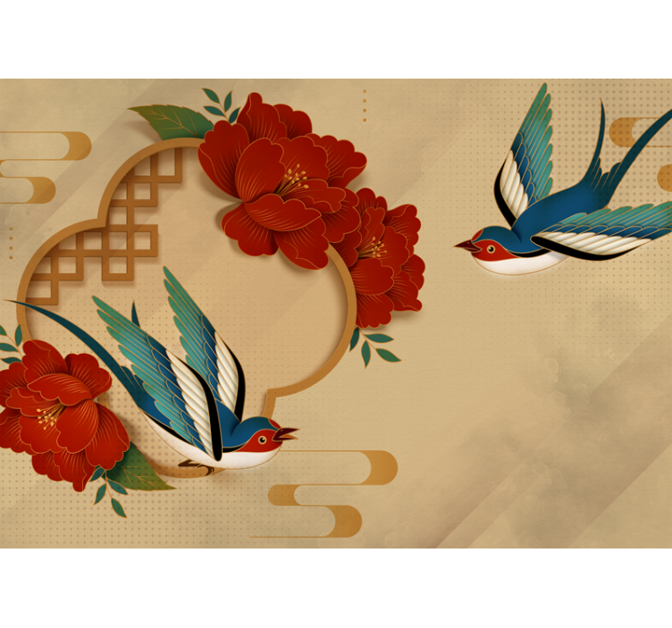 Fotomurale fiori rondini e fiori - TenStickers