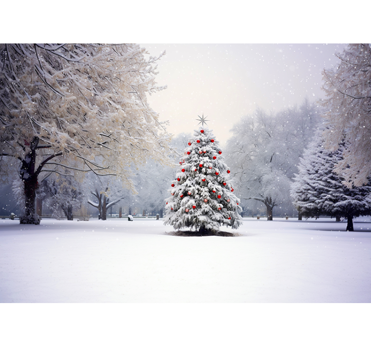 Fotomurale alberi abete di natale nella neve - TenStickers